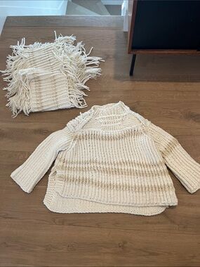 Cream Chunky Knit Women's Sweater and Matching Scarf
